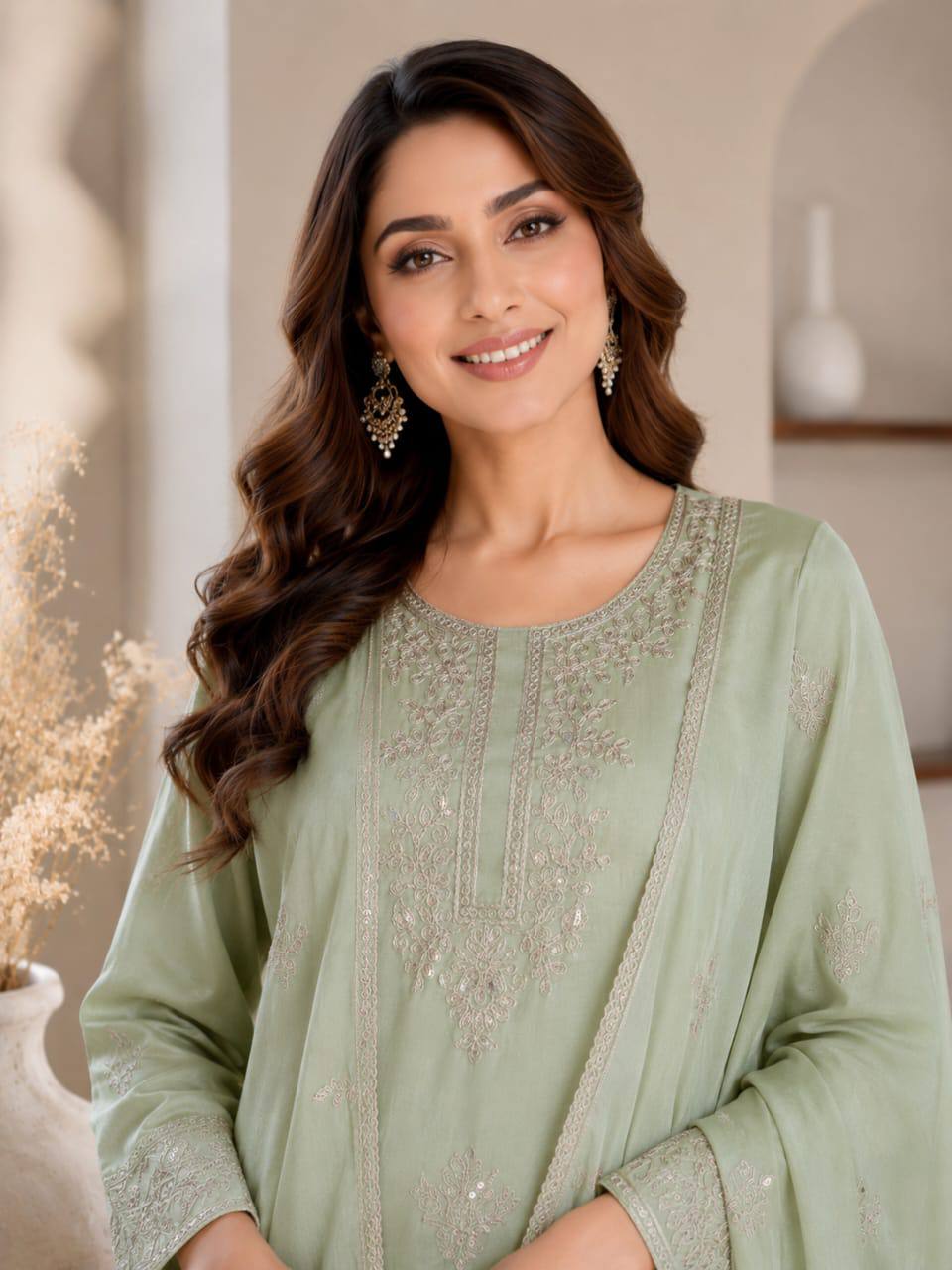Exclusive Designer Collection for Festivals – Elegant Vichitra Silk Ensemble with Embroidered Sequence