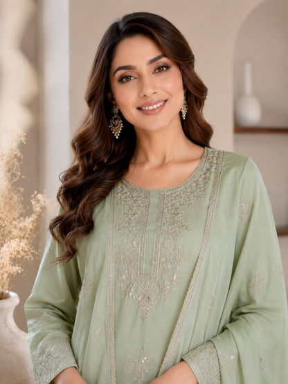 Exclusive Designer Collection for Festivals – Elegant Vichitra Silk Ensemble with Embroidered Sequence