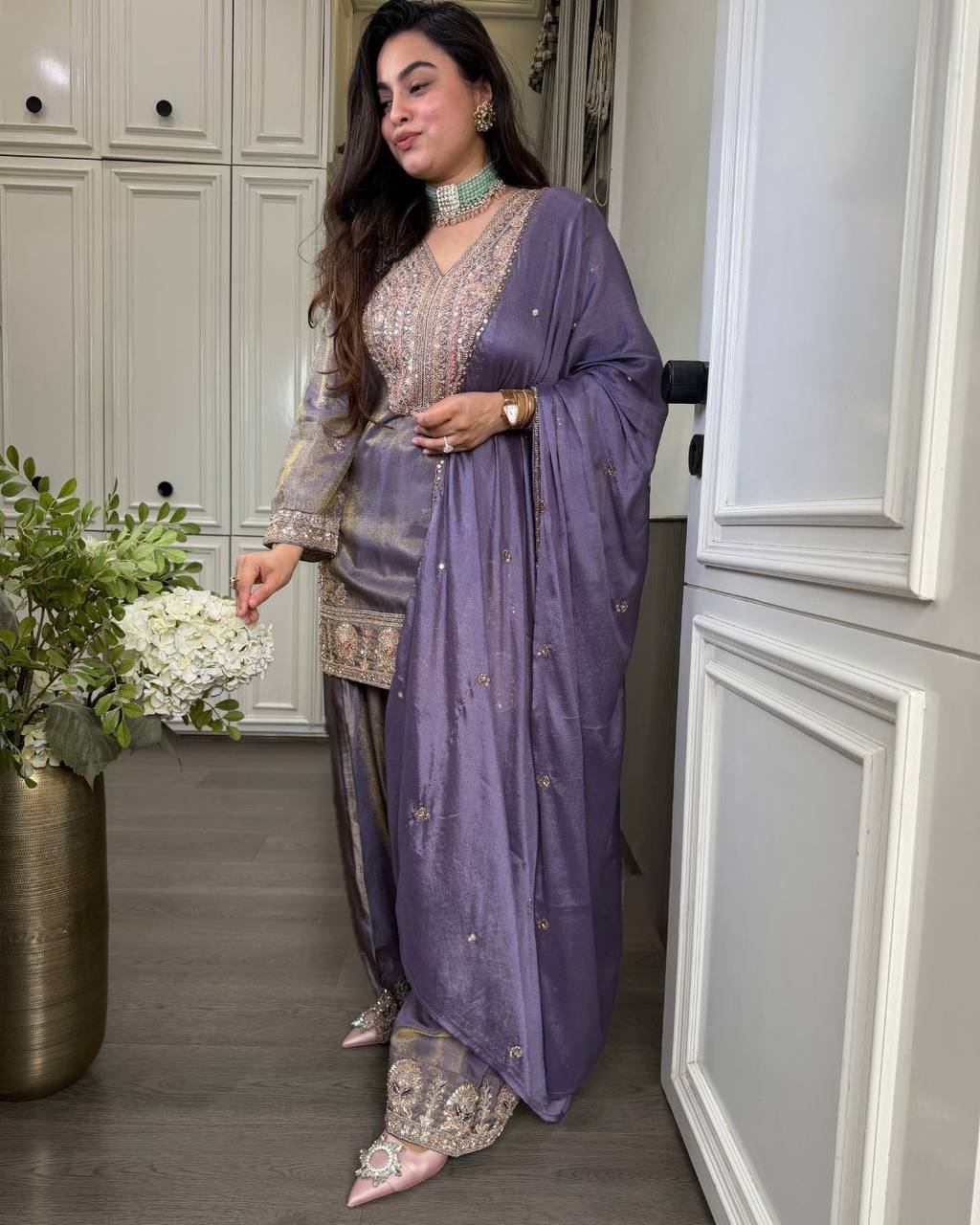 RangBhoomi Designer Ronald Silk Heavy Embroidery Sequence Work Top-Bottom and Dupatta Set — Fully Stitched Ready to Wear