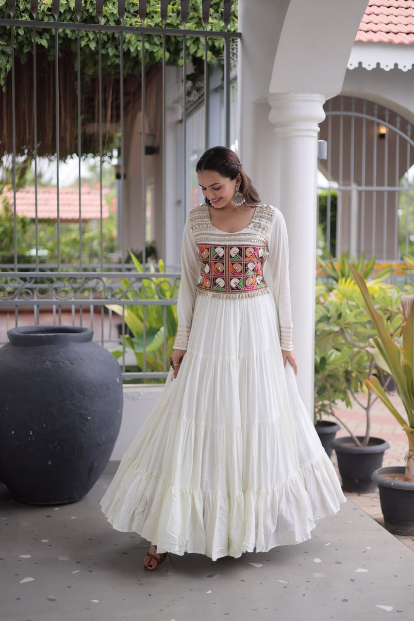 RangBhoomi Navratri Gown Collection 2026 — White, Maroon & Black Festive Gown