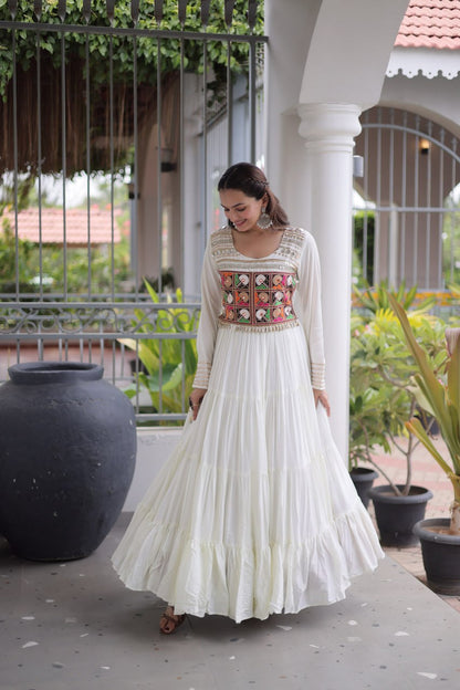 RangBhoomi Navratri Gown Collection 2026 — White, Maroon & Black Festive Gown