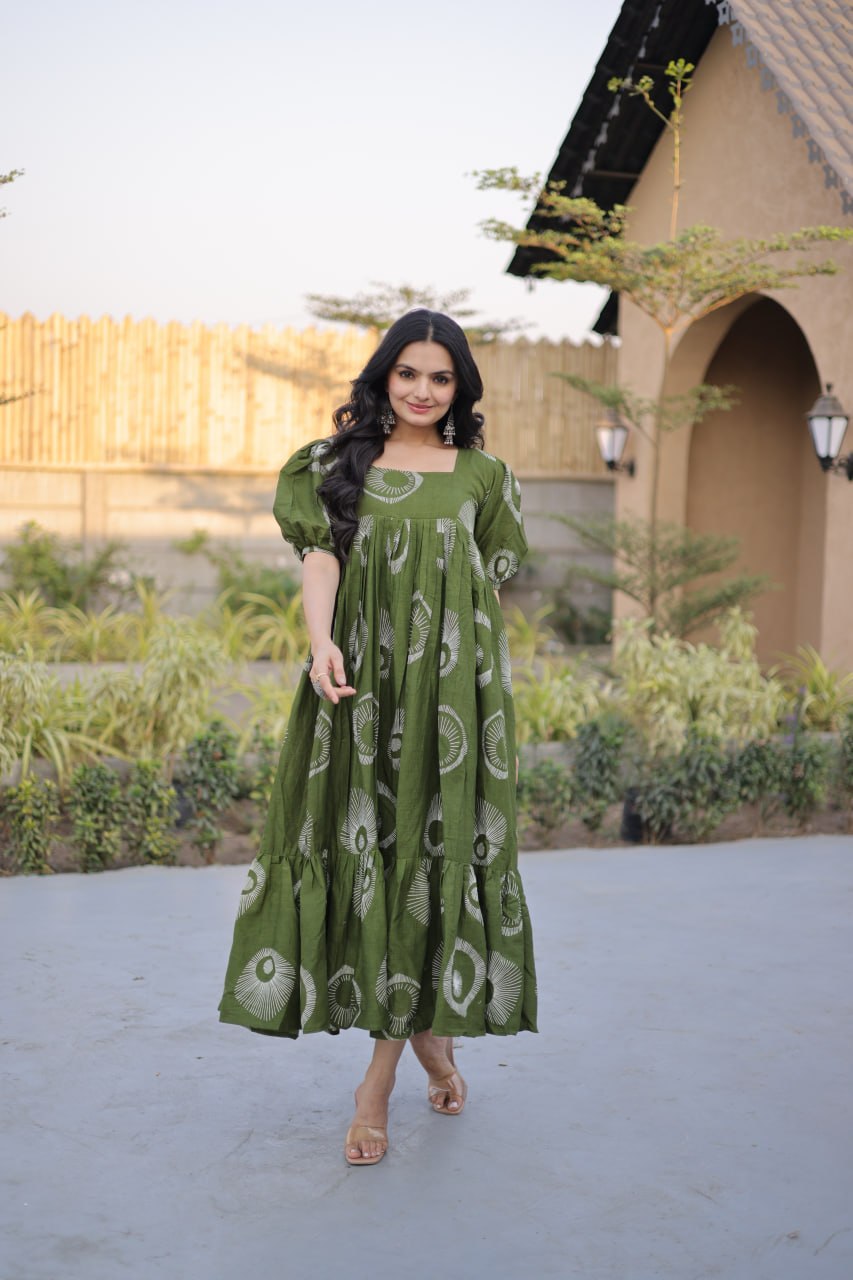 RangBhoomi Premium Designer Ready-to-Wear Kurti Collection 2026 - Elegant Printed Cotton with Puff Sleeves and Fancy Square Neck