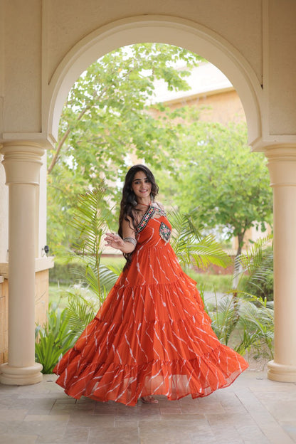 RangBhoomi Navratri Laheriya Patchwork Faux Georgette Gown - Sleeveless 56" Length, L (Adjustable 38-44)