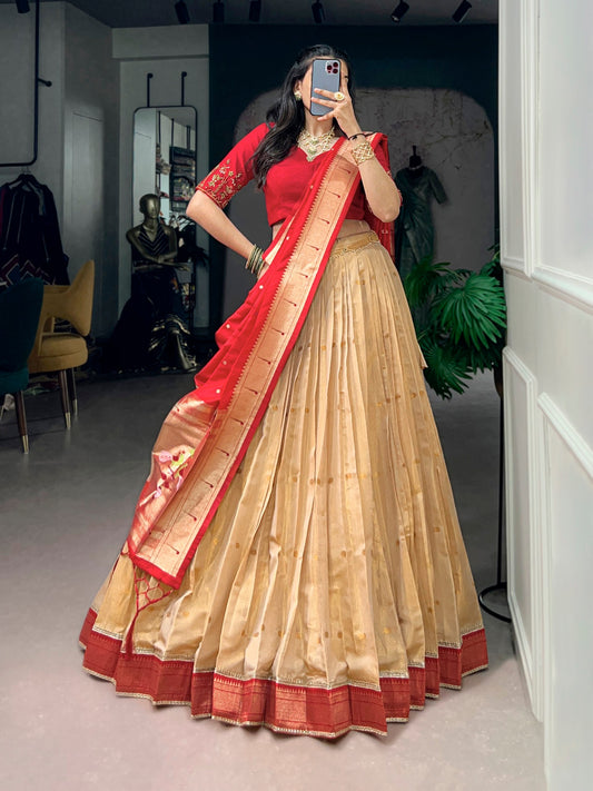 RangBhoomi Paithani Kanchipuram Silk Lehenga Set with Jacquard Paithani Dupatta