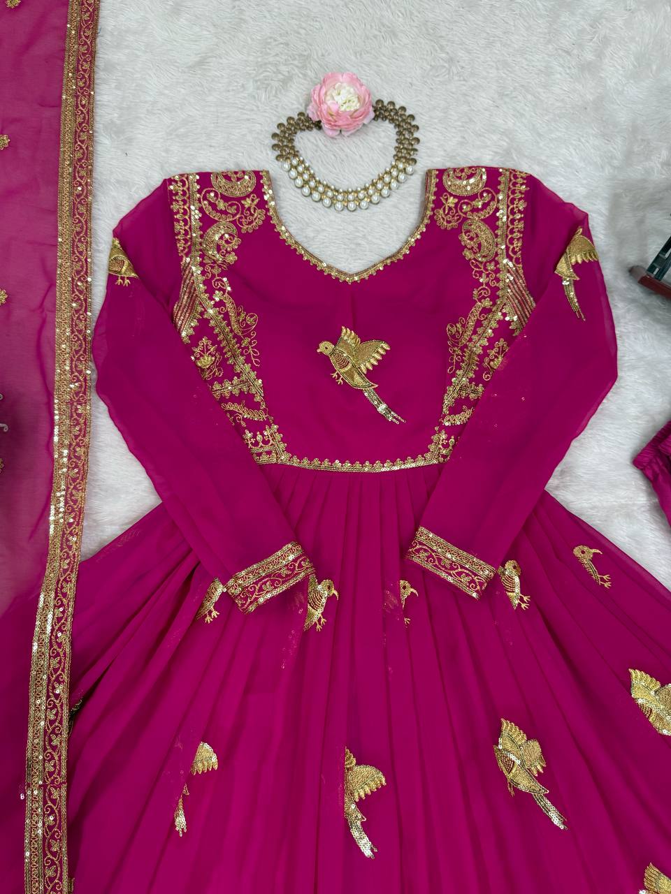 RangBhoomi Elegant Faux Georgette SP Series Gown Set with Thread and Sequin Detailing