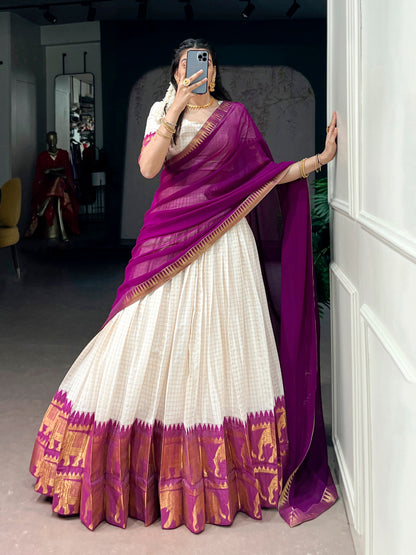 Elegant Poly Cotton Lehenga Choli Set with Georgette Dupatta, Intricate Zari Weaving Work - Comfortable and Stylish Festive Wear