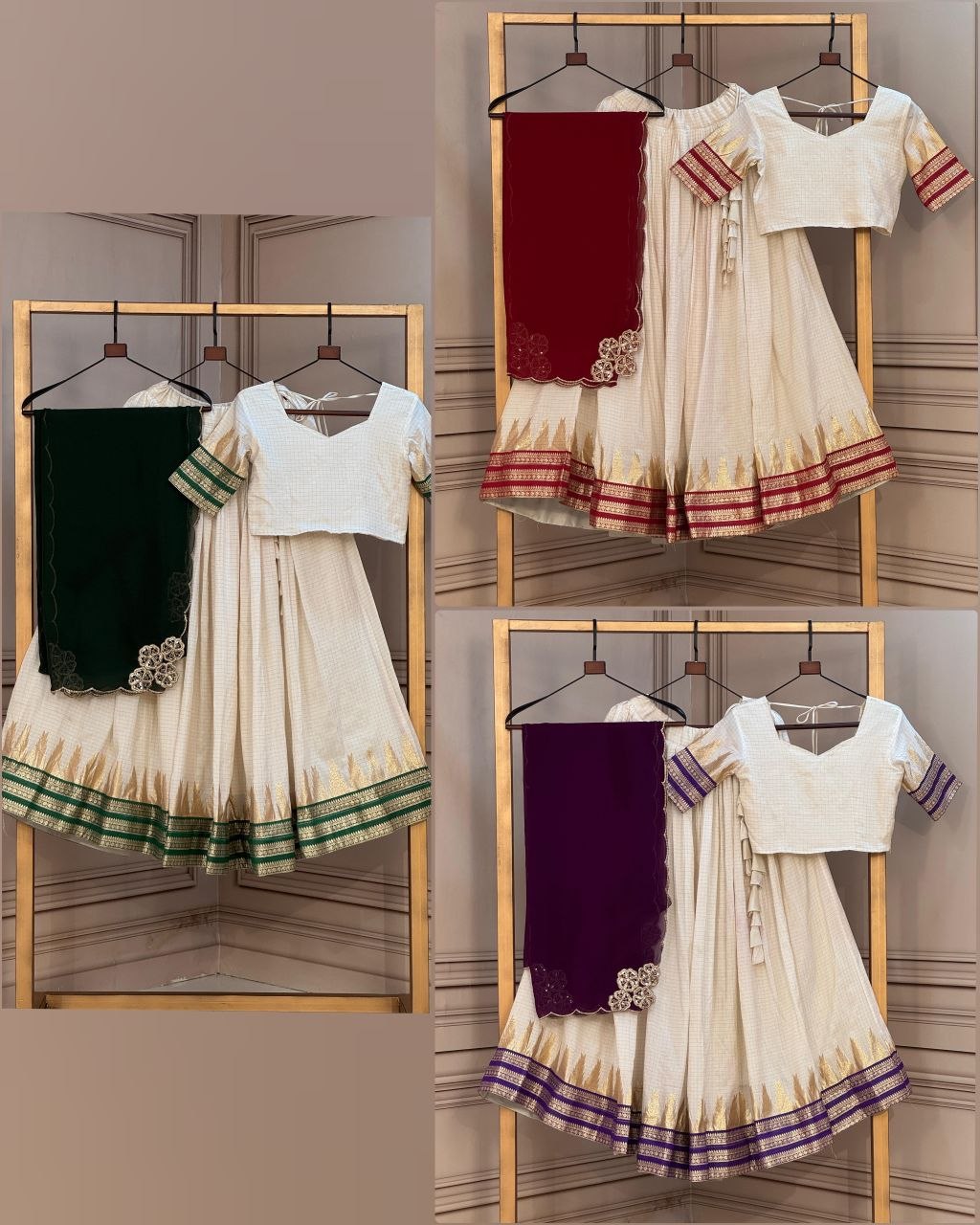 RangBhoomi Onam Special Premium Viscose Jacquard Lehenga Choli Set with Contrast Dupatta