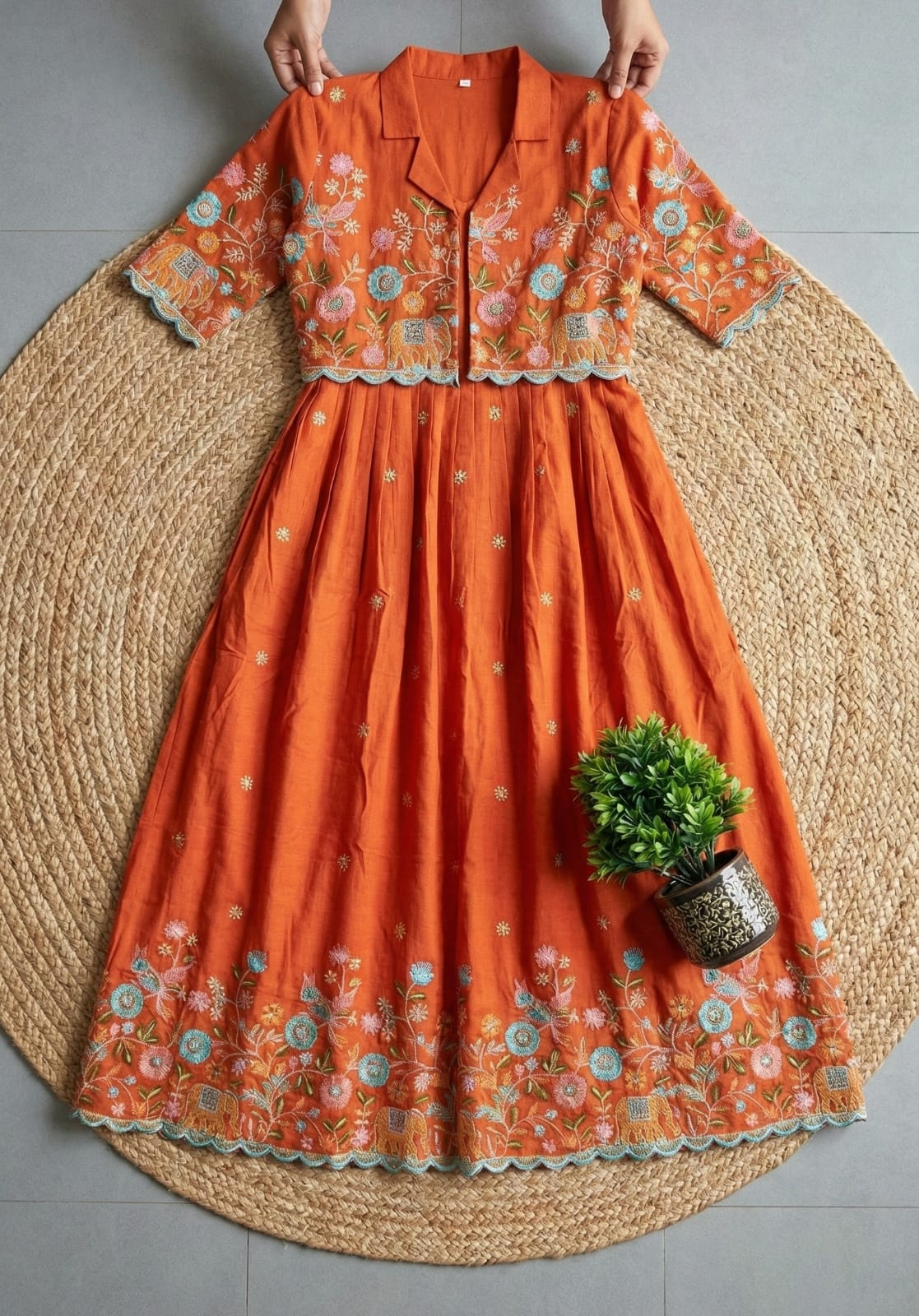 Rose Motif Anarkali Gown with Embroidery