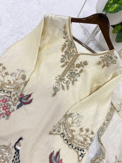 RangBhoomi Designer Beads & Sequence Embroidered Top with Fendy Plazzo and Dupatta