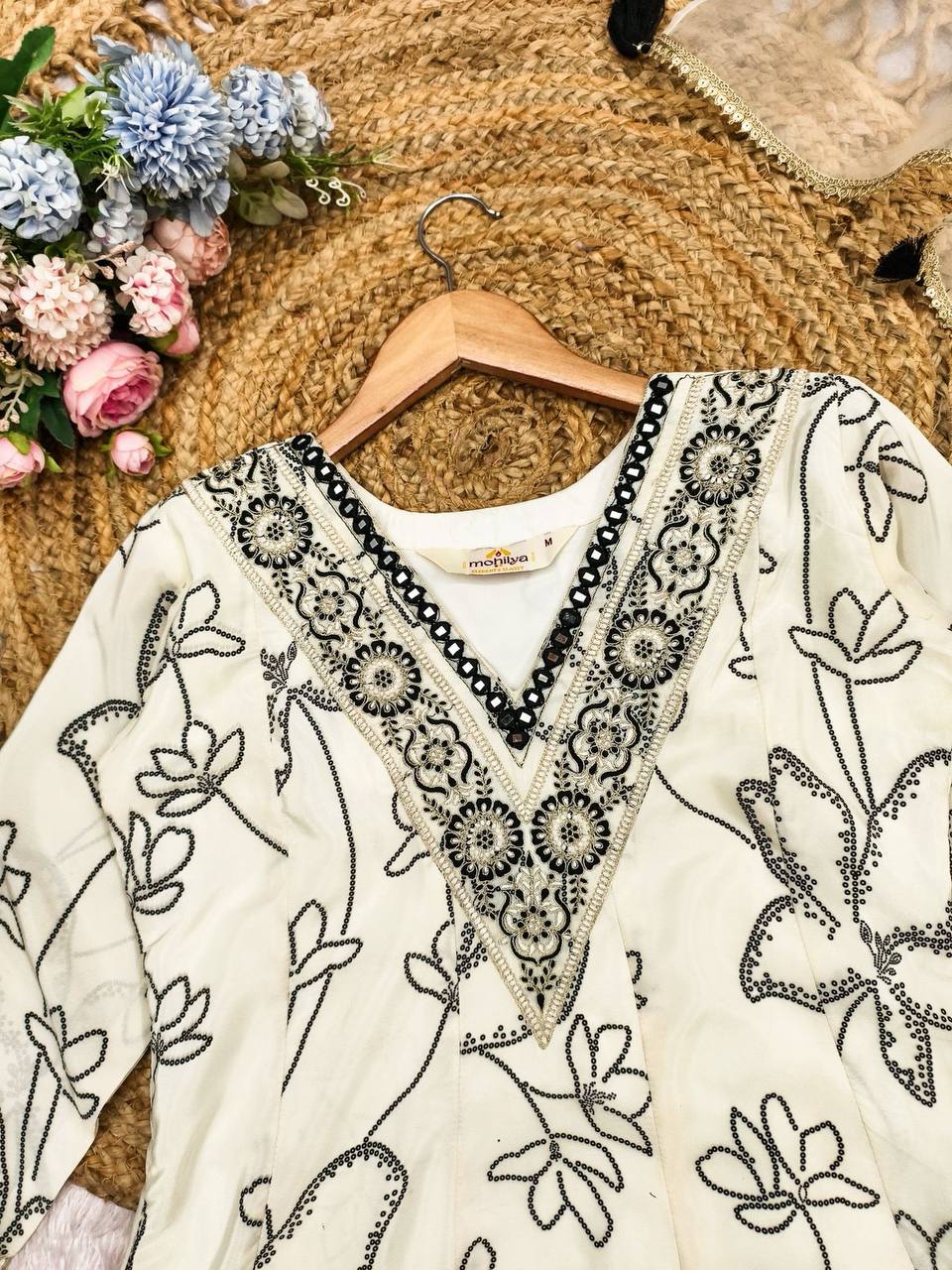 Anarkali Salwar Suit with digital print featuring delicate organza dupatta