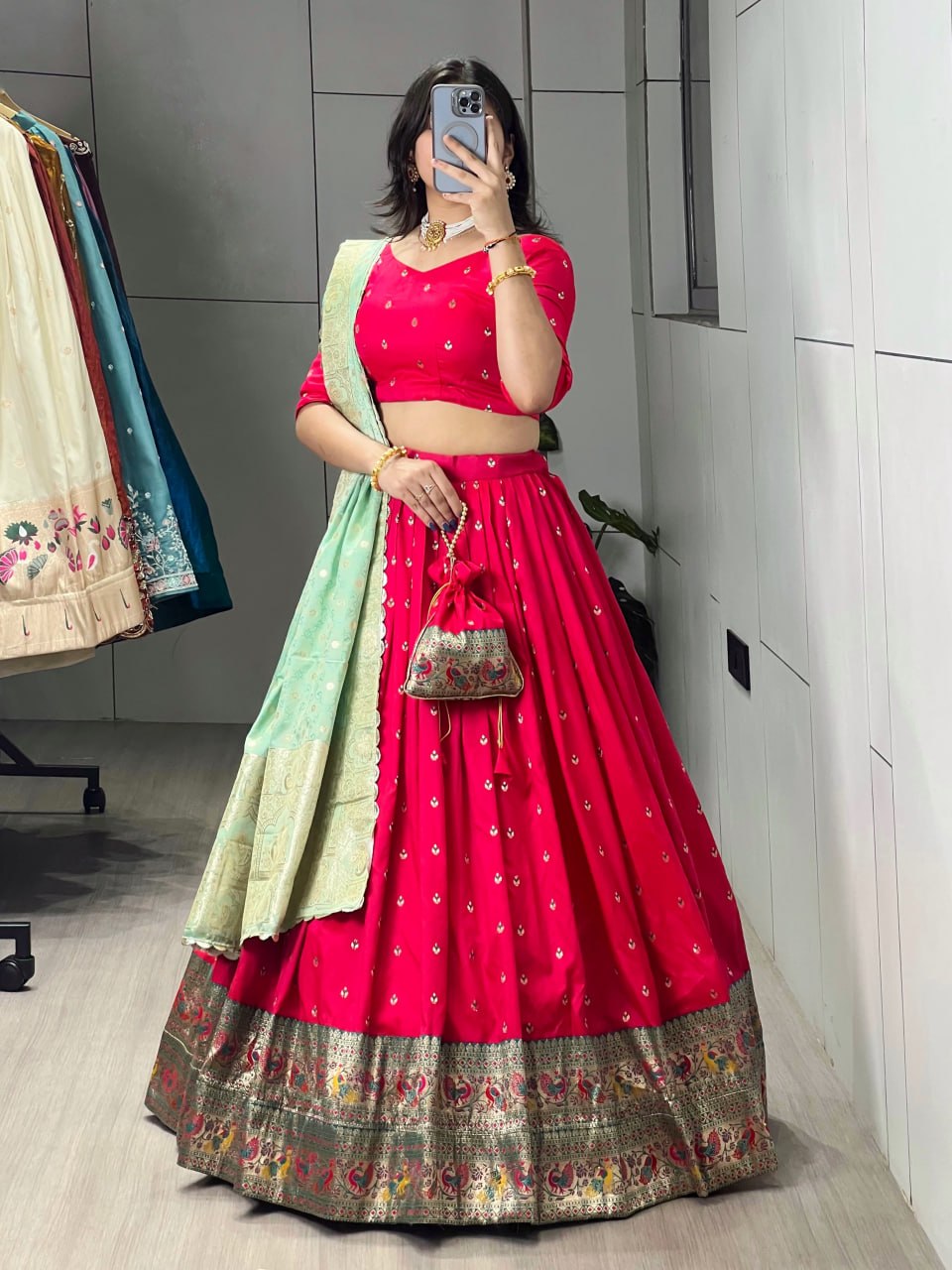 Elegant Paithani Silk Lehenga Choli with Vibrant Colorful Motifs and Iconic Zari Border
