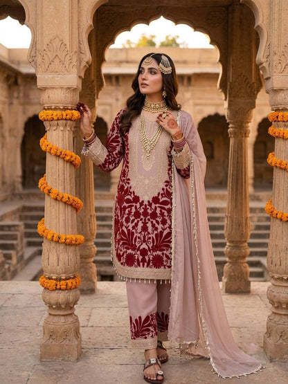 RangBhoomi Designer Party Top, Palazzo & Dupatta Set with Heavy Embroidery