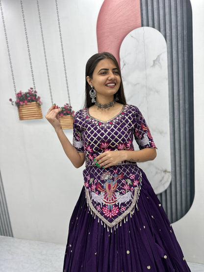 Elegant Wedding Lehenga Choli Set in Luxurious Vichitra Silk with Intricate Embroidery and Sequins