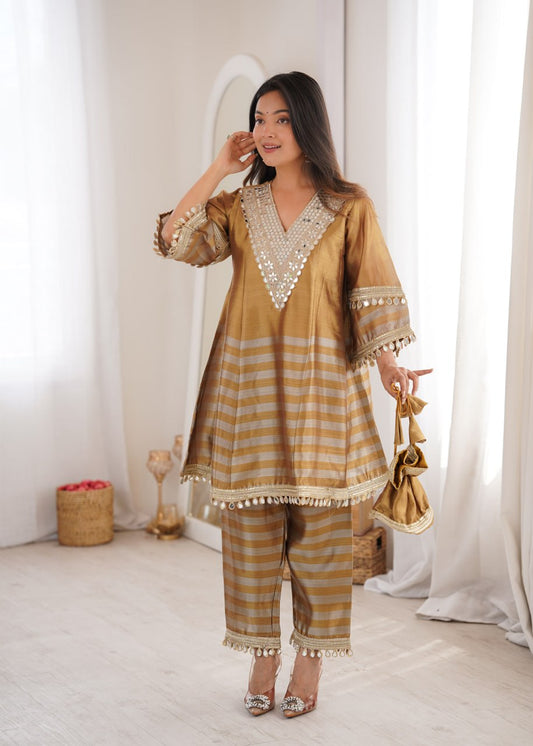 RangBhoomi Ready-to-Wear Top and Bottom Set with Embroidered Batwa - Elegant Mirror Work Ensemble