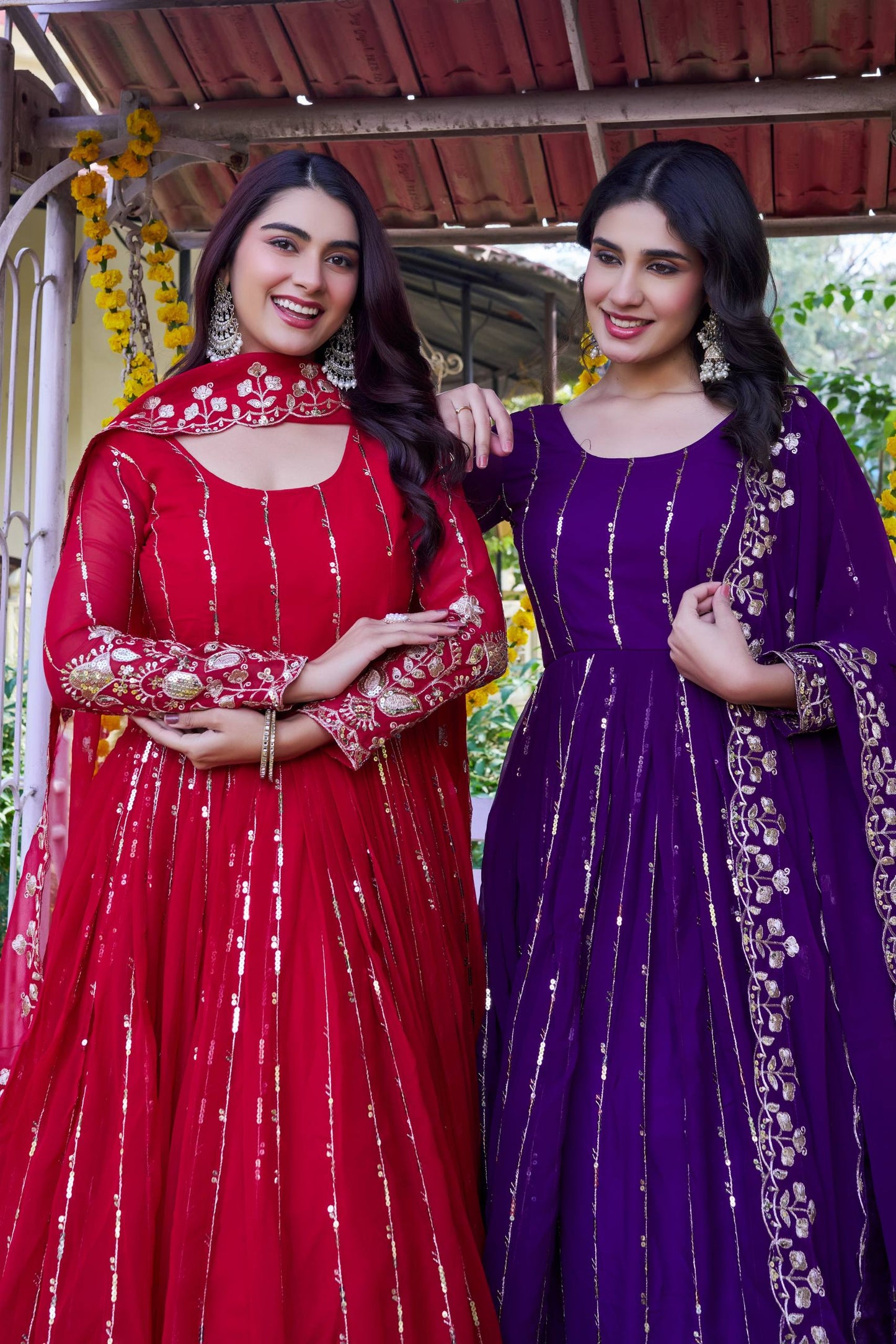 RangBhoomi New Festival Collection Long Gown with Dupatta – Elegant Fox Georgette Fabric with Heavy Sequence Embroidery