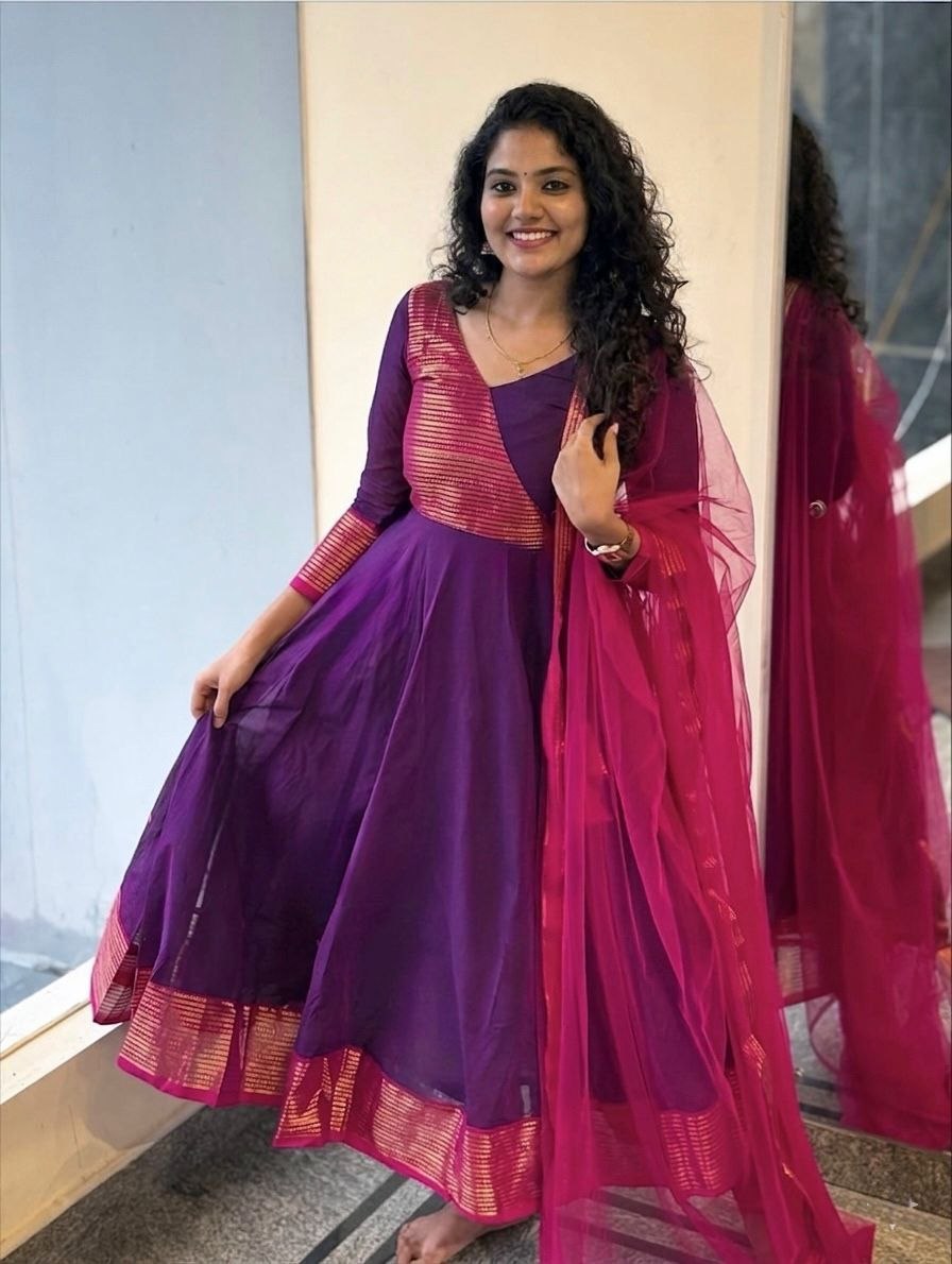 RangBhoomi Trendy Traditional Span Cotton Top with Jacquard Zari Border & Soft Net Dupatta