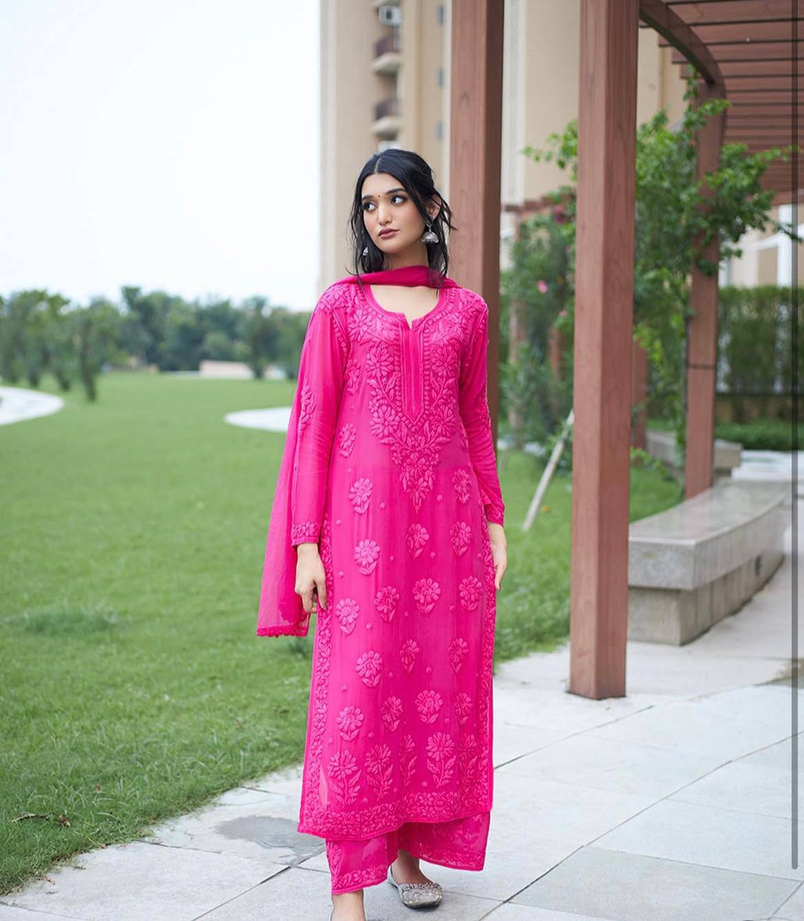 Exclusive Designer Faux Georgette Embroidered Suit with Matching Dupatta