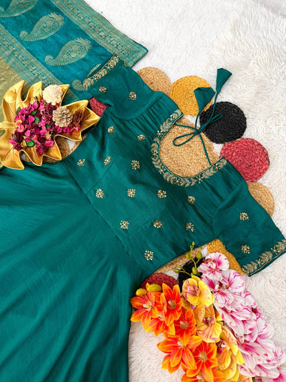 Beautiful Maggam Work Gown with Tissue Dupatta