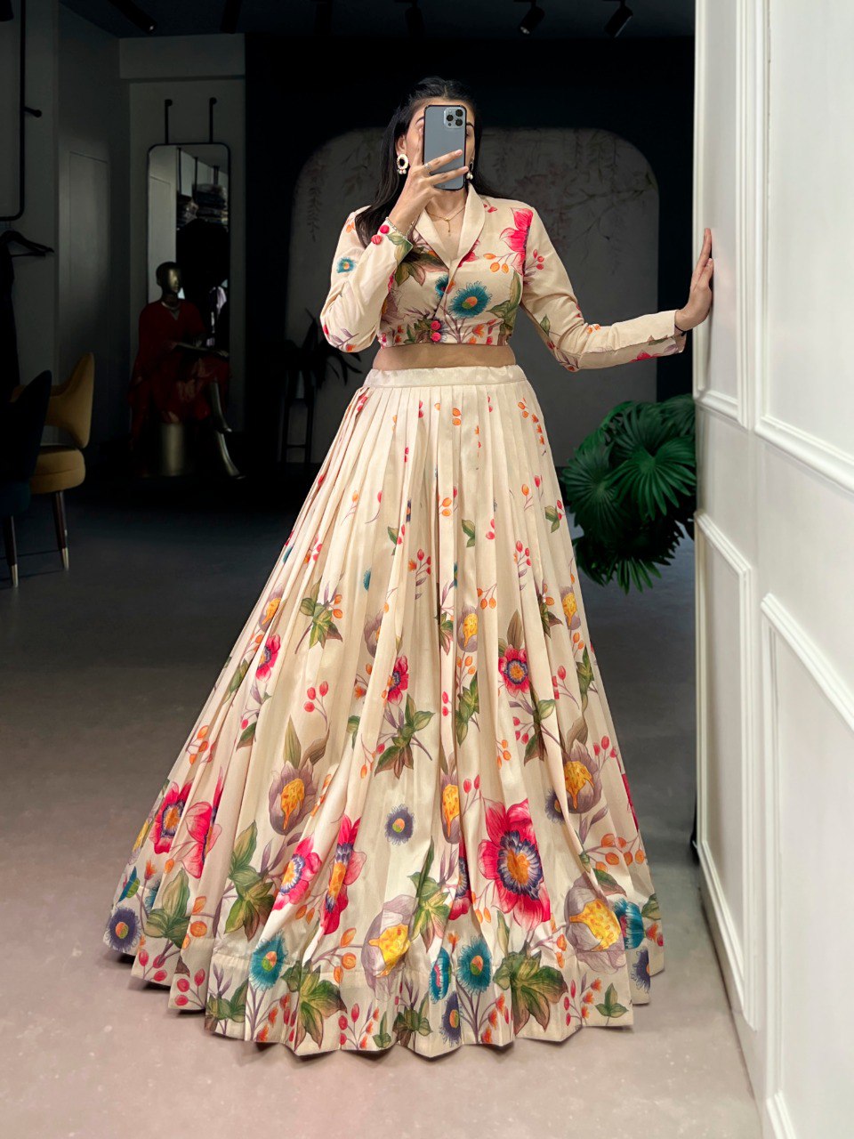 RangBhoomi Elegant Floral Print Tasar Silk Co-ord Lehenga Set