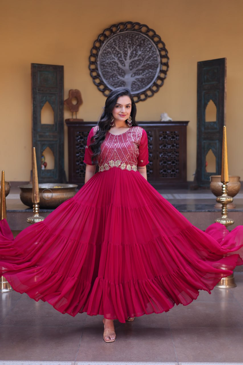 RangBhoomi Premium Designer Ready-to-Wear Gown Collection in Red and Pink