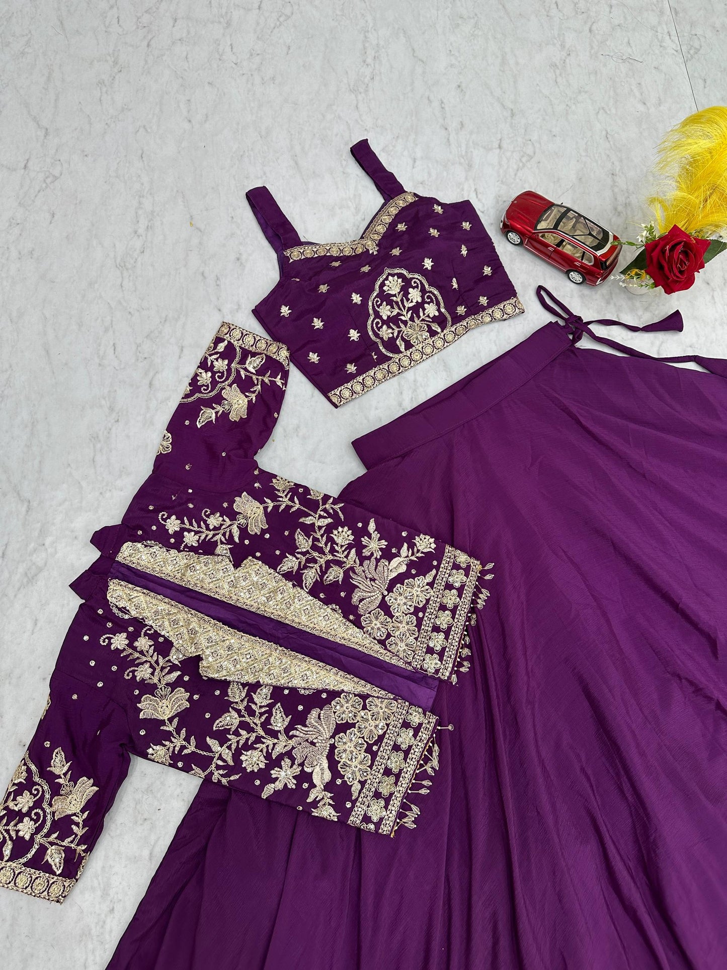 RangBhoomi Festival Special Embroidered Chinon Crop Top Set with Lehenga and Jacket