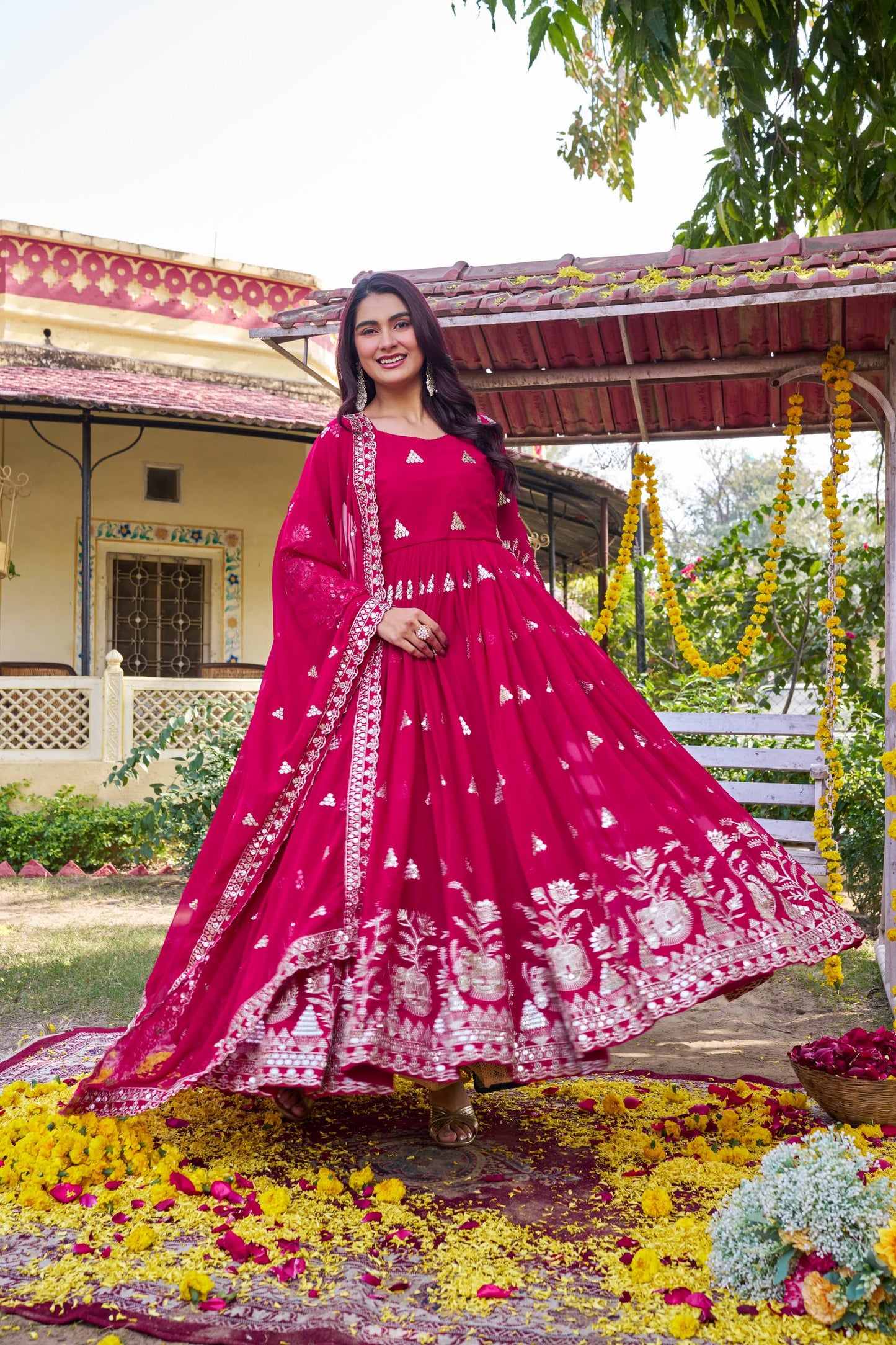Fox Georgette Anarkali Gown with Sequence Embroidery and Dupatta