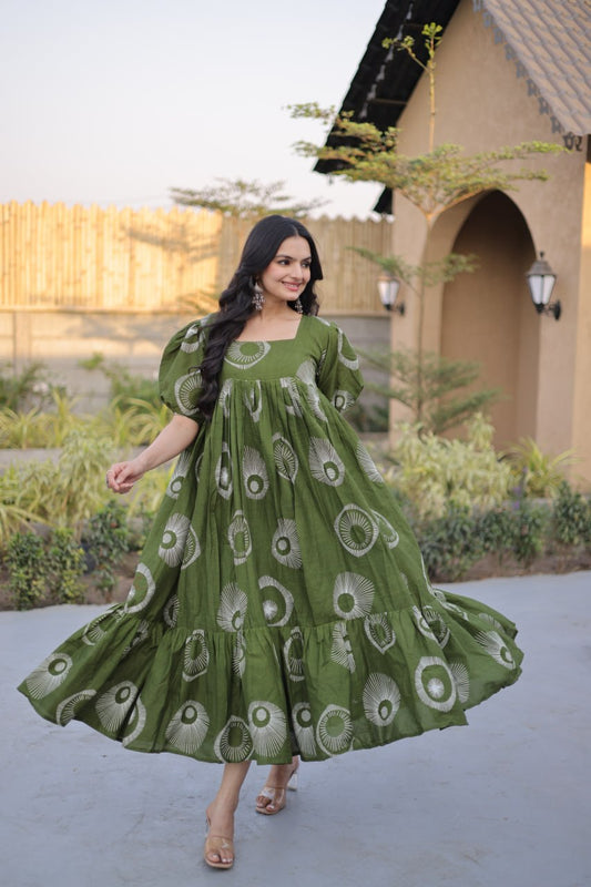RangBhoomi Premium Designer Ready-to-Wear Kurti Collection 2026 - Elegant Printed Cotton with Puff Sleeves and Fancy Square Neck