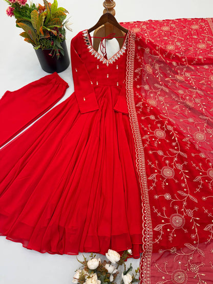 RangBhoomi Elegant Embroidered Mirror Anarkali Three-Piece Gown Set