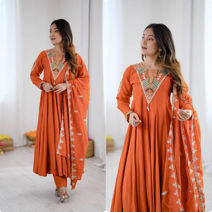 RangBhoomi Elegant Embroidered Sequence with Real Mirror Designer Anarkali Three Piece Set