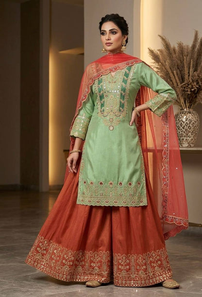 Elegant Designer Cording and Sequin Embroidered Plazzo Set - Perfect for Parties and Weddings
