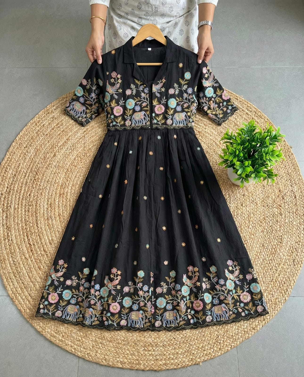 Rose Motif Anarkali Gown with Embroidery