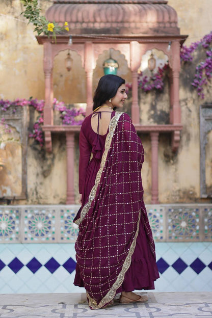 Flared Gown: Embroidered Dupatta - Shop Now!