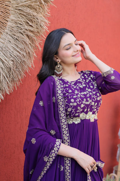 Elegant Gown and Dupatta Set with Embroidered Faux Blooming Fabric by RangBhoomi