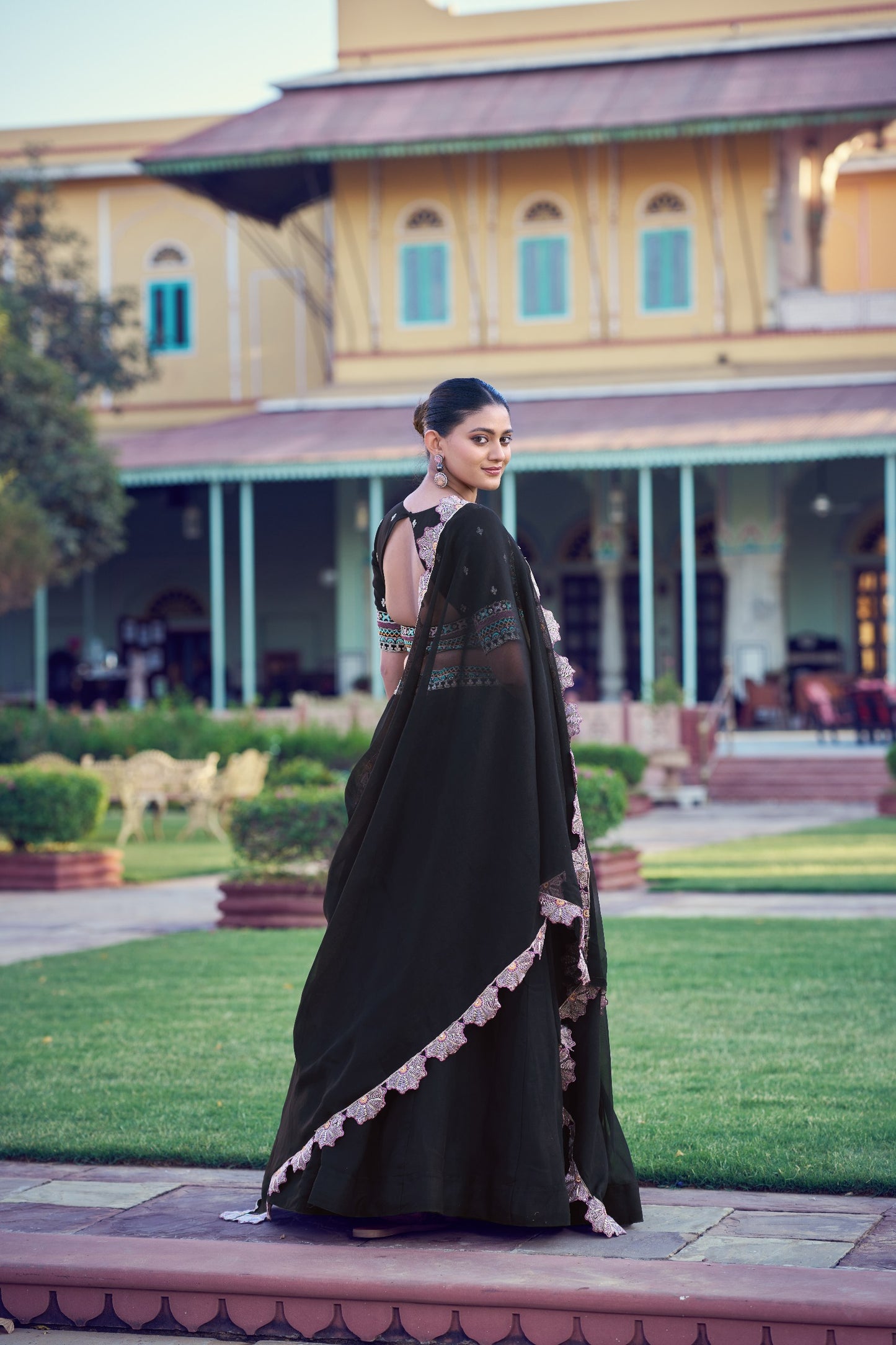 RangBhoomi Black Aurum Georgette Lehenga with Thread & Sequins Embroidery