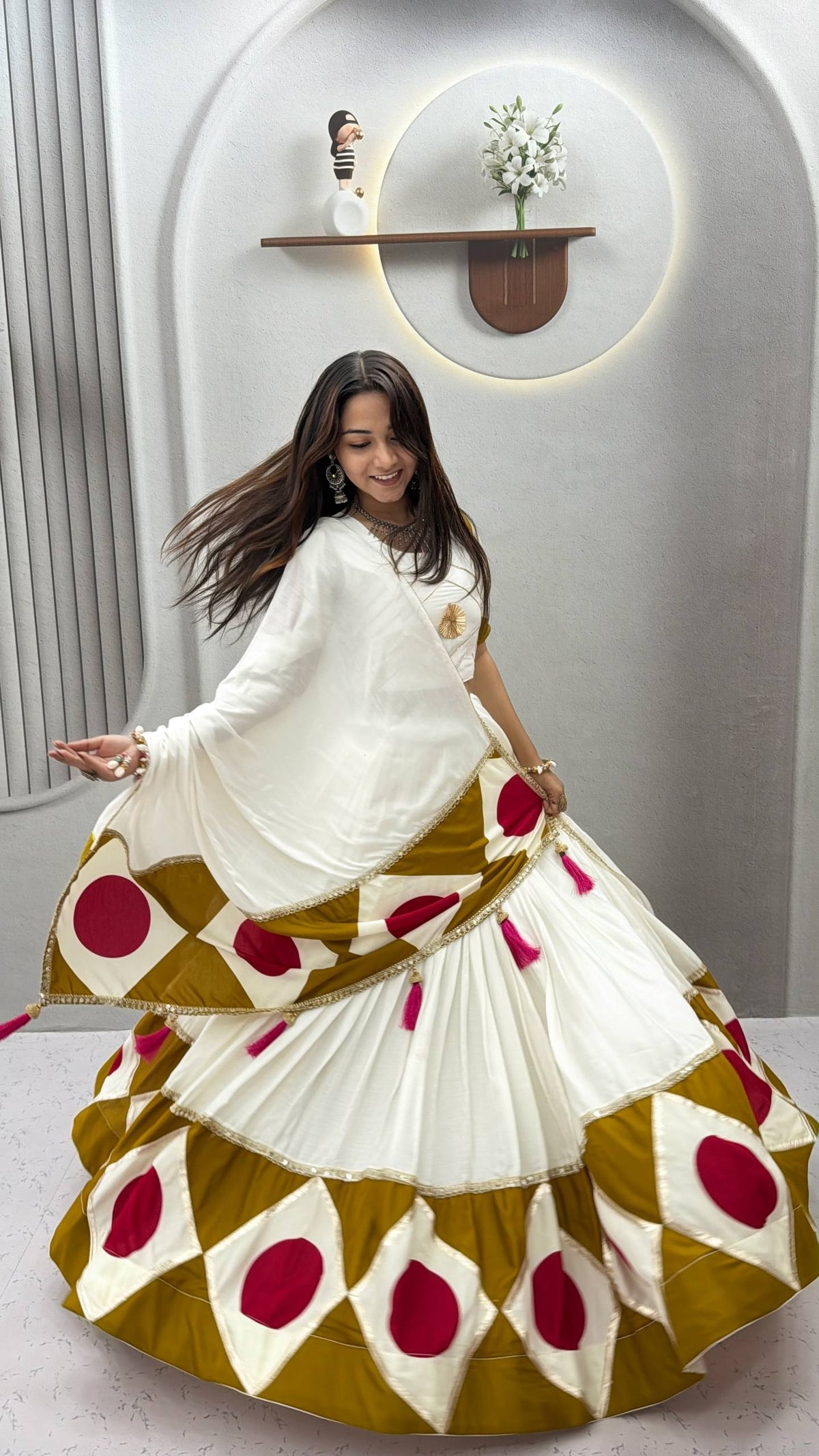 RangBhoomi Navratri Special Pure Cotton Lehenga Choli with Dupatta – 6m Flair, Gota Patti Work