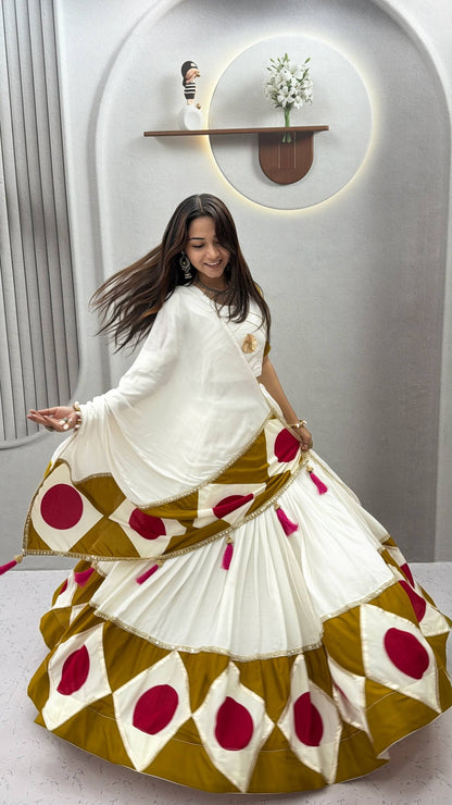 RangBhoomi Navratri Special Pure Cotton Lehenga Choli with Dupatta – 6m Flair, Gota Patti Work