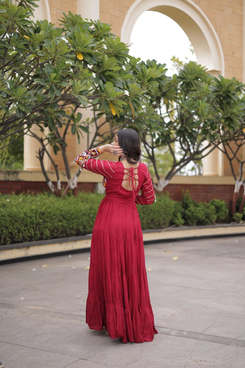 RangBhoomi Navratri Gown Collection 2026 - Elegant Mukaish & Mirror Work Full-Sleeve Gown