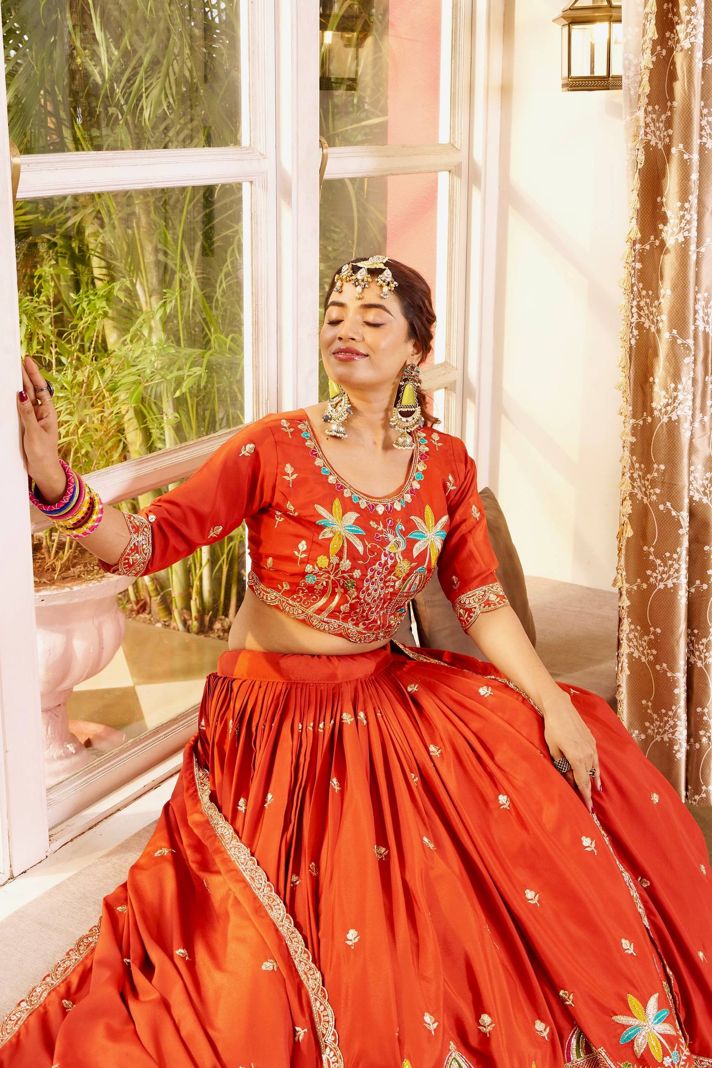 RangBhoomi Exquisite Wedding Lehenga Choli Set with Elegant Embroidery and Premium Crepe Silk