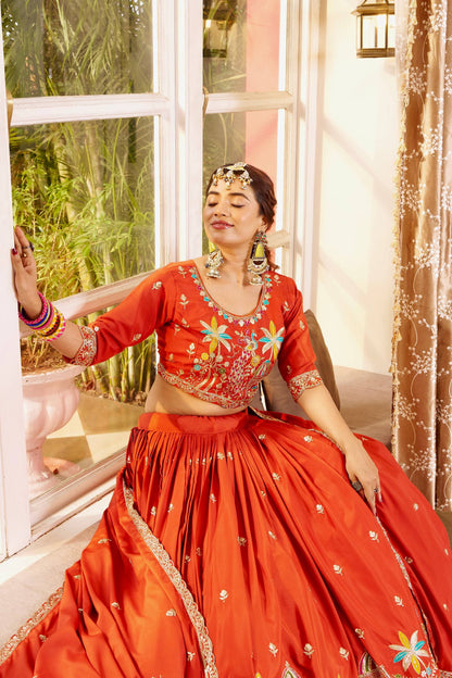 RangBhoomi Exquisite Wedding Lehenga Choli Set with Elegant Embroidery and Premium Crepe Silk