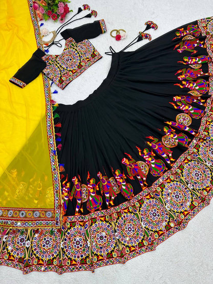 RangBhoomi Elegant Faux Georgette Mirror-Work Lehenga Set for Festive Celebrations