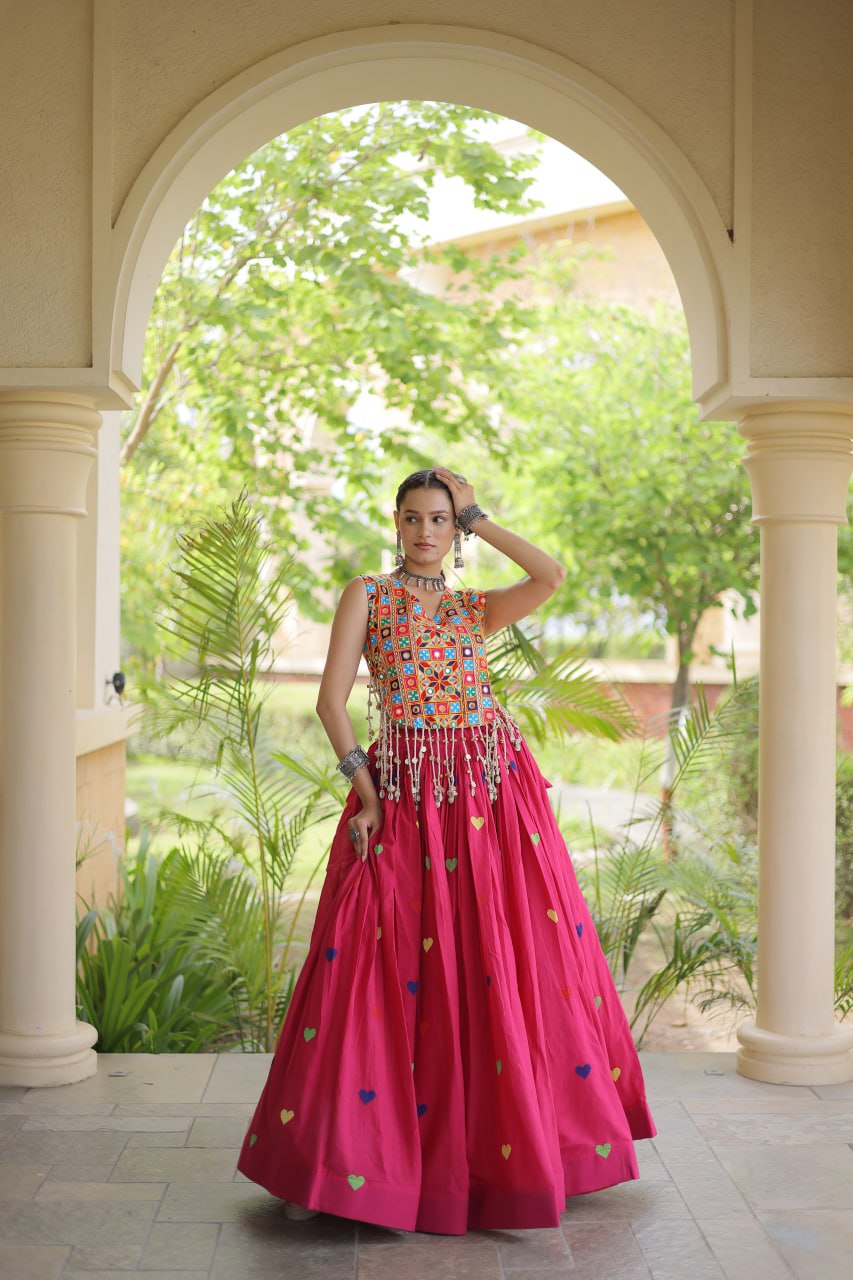 RangBhoomi Navratri Festive Cora Cotton Lehenga Set with Embroidered Blouse