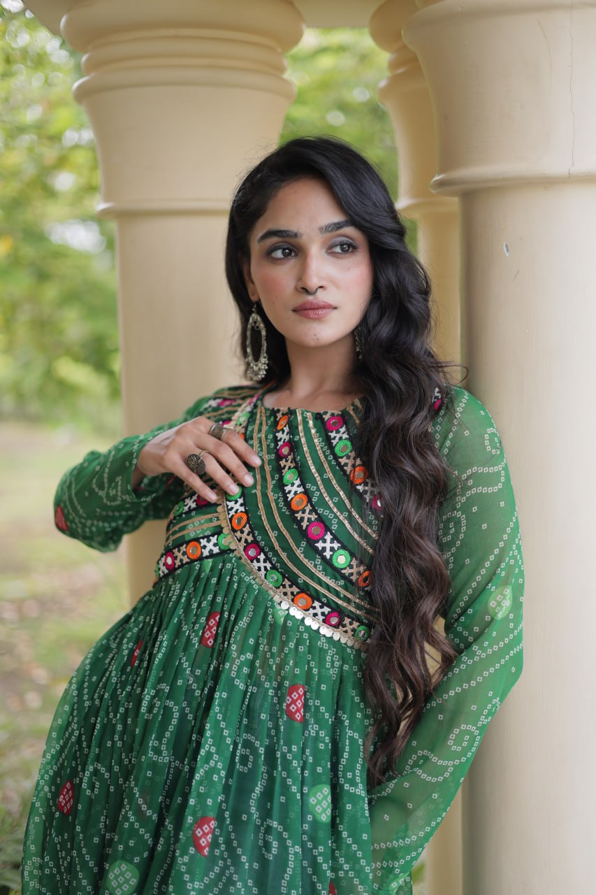 RangBhoomi Bandhani Faux Georgette Kutchi Patchwork Kurti — Navratri 2026
