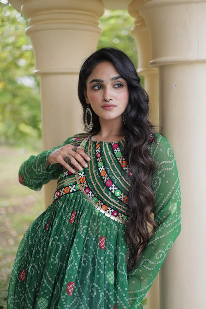 RangBhoomi Bandhani Faux Georgette Kutchi Patchwork Kurti — Navratri 2026