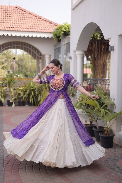 RangBhoomi Navratri 2026 Bandhani Lehenga Set — Full-Stitched Kora Cotton Lehenga with Faux Georgette Kurti