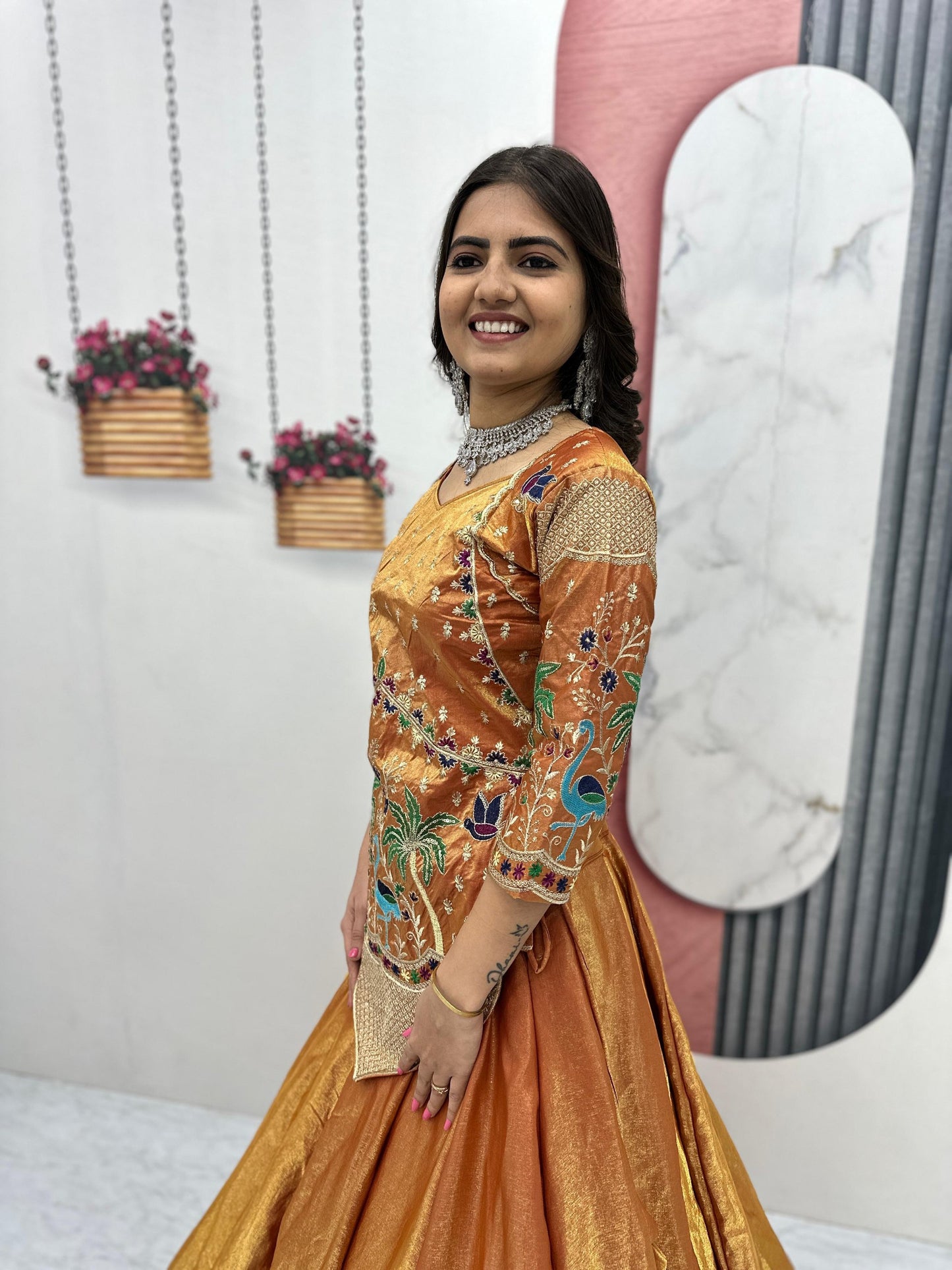RangBhoomi Elegant Festival Lehenga Choli in Pure Silk Satin with Heavy Embroidery