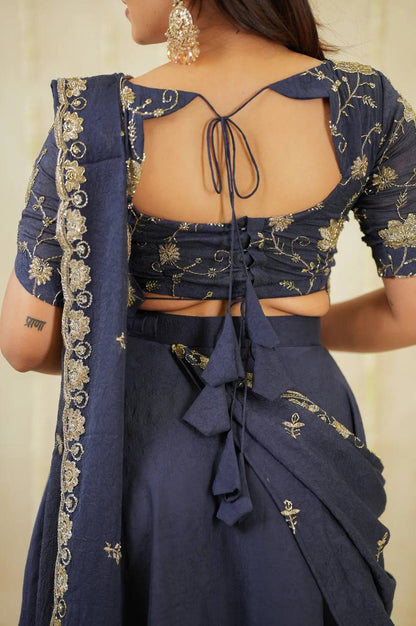 Twilight Blue RangBhoomi Crush Silk Lehenga Set