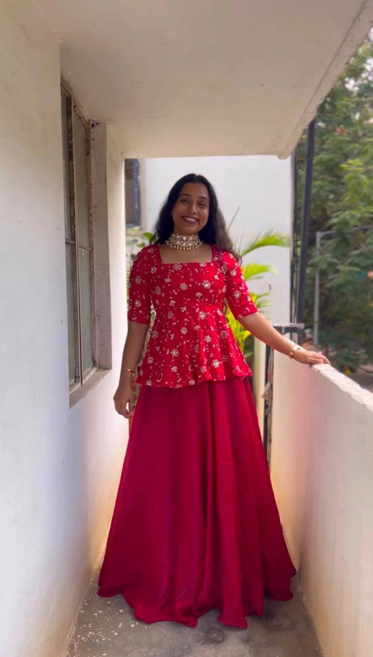 Elegant Space Silk Peplum Lehenga Choli with Exquisite Sequined Embroidery – Perfect Harmony of Style and Comfort