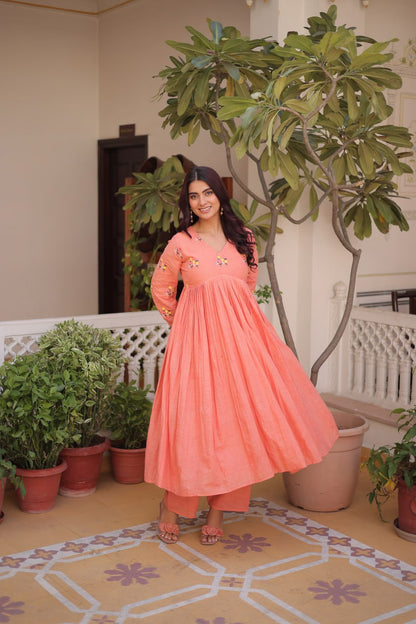 Premium Ready-to-Wear Embroidered Cotton Kurti with Matching Cotton Pants