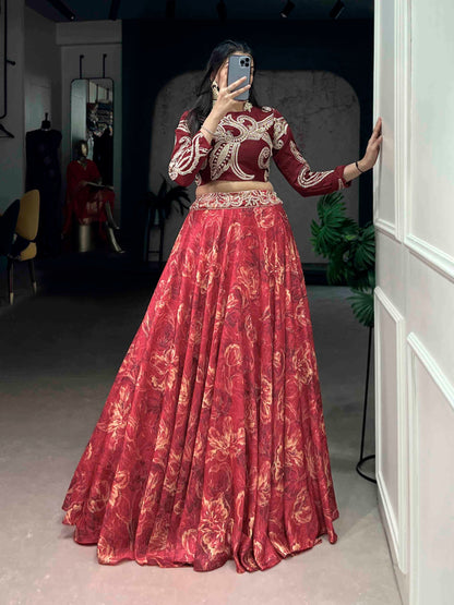 RangBhoomi Premium Co-ord Set: Tasar Silk Embroidered Lehenga with Sequined Blouse
