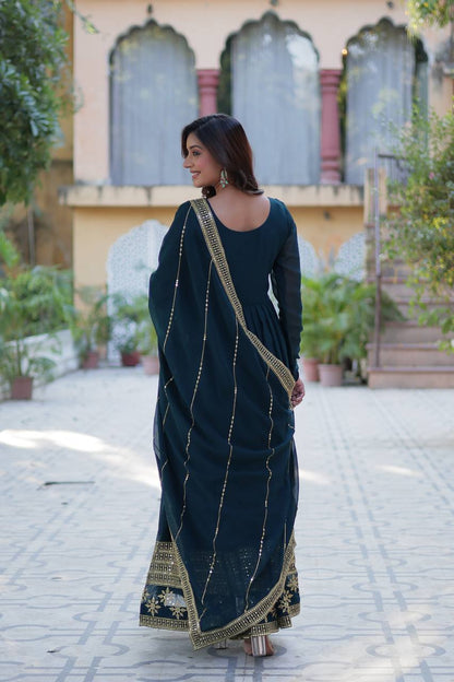 Embroidered Faux Blooming Gown with Dupatta